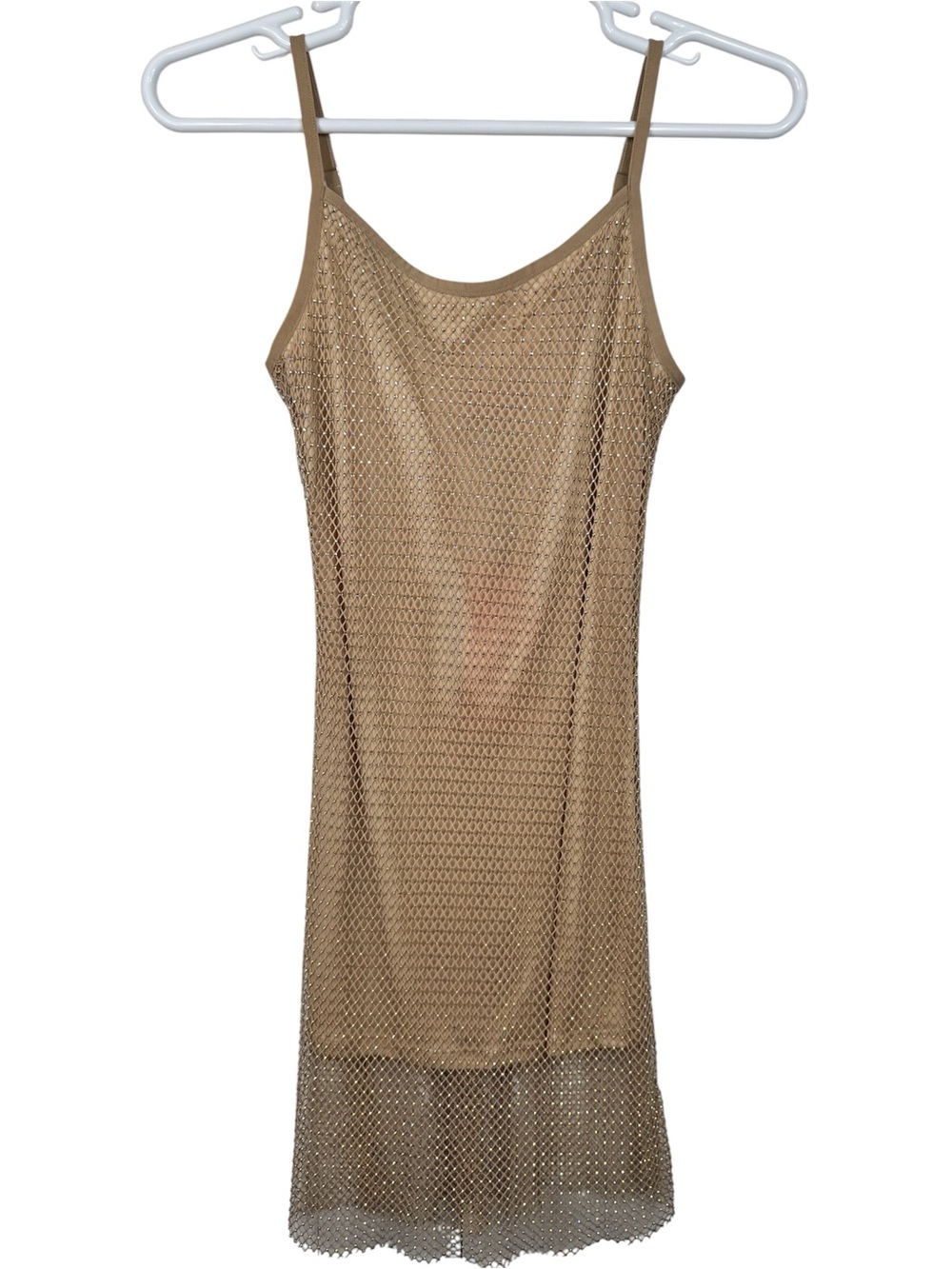 Betsey Johnson Crystal Mesh Slip Dress | Beige | Rhinestones